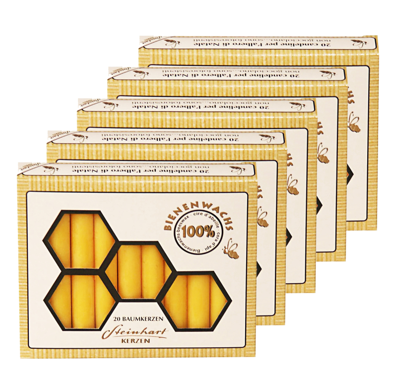 Baumkerzen Weihnachtsbaumkerzen 100% Bienenwachs Gelb 20 Stk 100x13mm dt Qualitä 