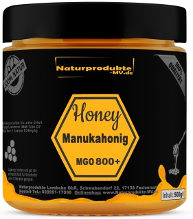 Manuka Honig MGO 800+ 500g Echtglas (Blacklabel) hoher MGO-Wert 100% Echter Premium Manukahonig aus Neuseeland